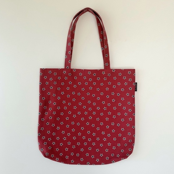 J. Crew Handbags - J.Crew Red Canvas Star Print Tote Bag Patriotic USA Reusable Shopper